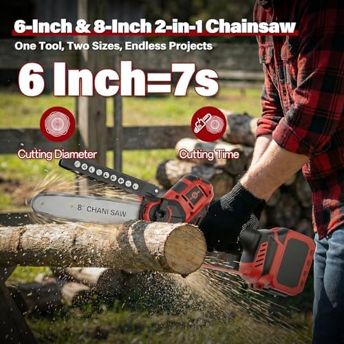 Mini Chainsaw for Milwaukee M18 Battery, 8-Inch and 6-Inch 2-IN-1 Cordless Electric Chain saw with 800W Brushless Motor and Auto-Oiler, Garden Tool for Woodworkers, Campers(Tools only)
