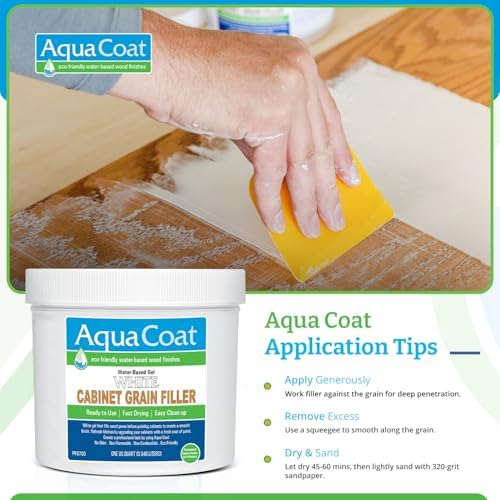 Aqua Coat Water-Based White Cabinet Wood Grain Filler Gel – Fast Drying, Low Odor White Wood Filler, Sandable & Paintable for Interior & Exterior Repairs, Upgrades & Restorations (4 Quarts)