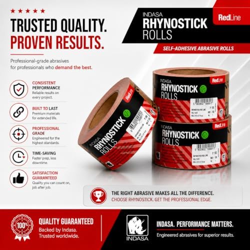 Indasa 2.75" PSA Sandpaper Roll - 27 Yard Rhynostick Long 320-Grit Continuous Roll, Self-Adhesive Stickyback Sand Paper for Woodworking, Automotive, Metal (Aluminum Oxide Plus Lubricant)