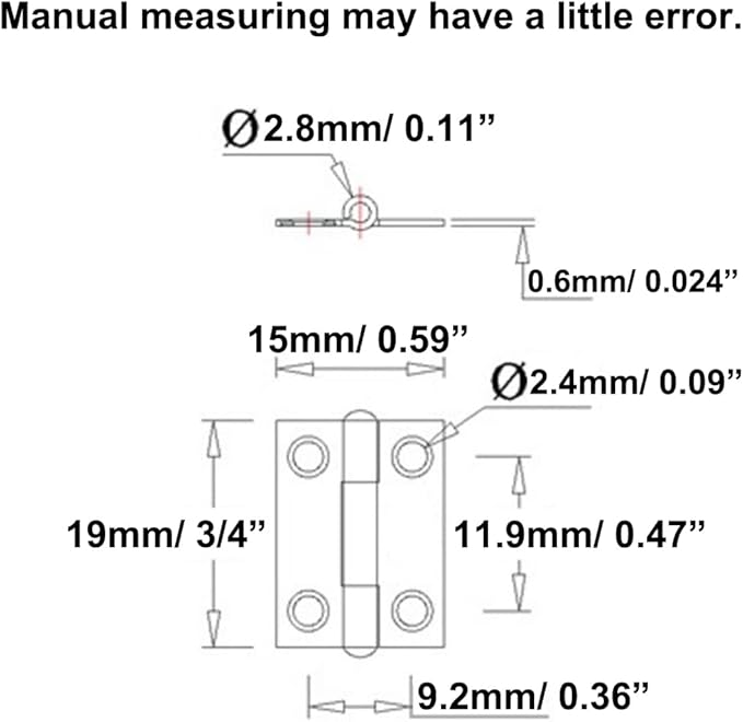 10pcs 304 Stainless Steel 3/4-inch Folding Butt Hinges Mini Hinges Small Box Hinges for Case Wooden Jewelry Box Lid (19mm x 15mm x 0.6mm)