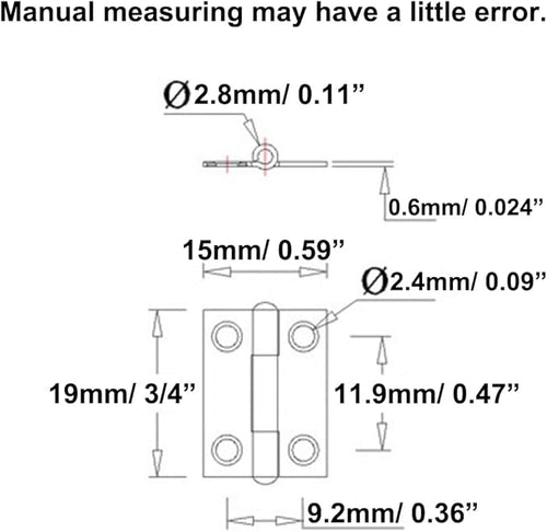 10pcs 304 Stainless Steel 3/4-inch Folding Butt Hinges Mini Hinges Small Box Hinges for Case Wooden Jewelry Box Lid (19mm x 15mm x 0.6mm)