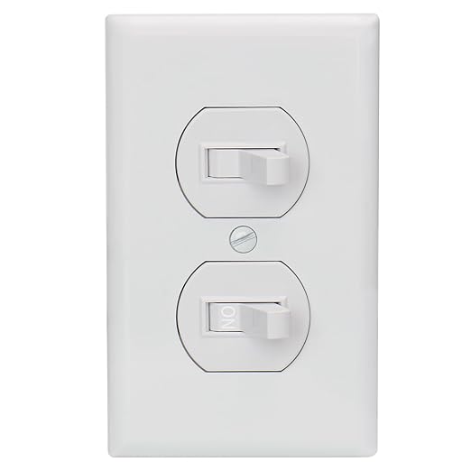 Baomain 6-Pack Double Toggle Light Switch with Wall Plate,15 Amp 125V Two Single Pole Residential Grade,On/Off Electrical Wall Switch Self-grounding, Glossy White ETL Certified