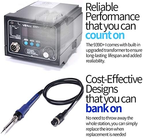 YIHUA 939D+ I Soldering Station, Upgraded, 75 Watt Equivalent with 3 Memories, °C/°F LCD display, Sleep Function, Automatic Shutdown & Brushed Aluminum Panel(Iron-burn Resistant)
