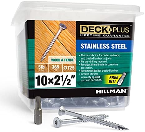 Deck Plus 2-1/2 Inch Epoxy Coated Exterior Wood and Fence Screws #10 x 2-1/2" Torx/Star Drive Included Coarse Thread, Outdoor Rust Resistant Decking Screw, Silver, 5lb Box, 365 Pieces | 48465