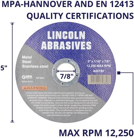100 Pc 5" x 1/16" x 7/8" Cut-Off Wheels Lincoln Abrasives Metal & Stainless Steel