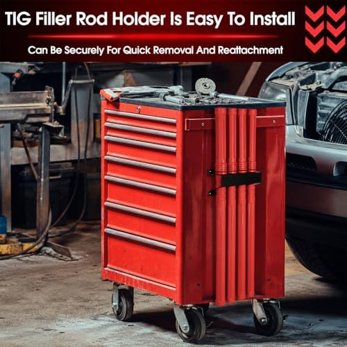 DoubleFill 5 Pcs Welding Rod Storage Set 4 Slot Tig Welding Filler Rod Holder with 4 Pcs 40 Inch Tungsten Electrode Storage Tubes Wall Mount Organizer Welder Tools Supplies(Red)