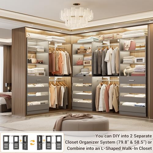 Aheaplus Closet System, 138.5" Closet Organizer with 12 Drawers & 4 Rods