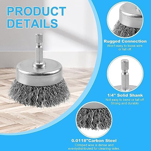 20 Pack 2 Inch Wire Cup Brush with 1/4-Inch Hex Shank, Wire Drill Brush Set