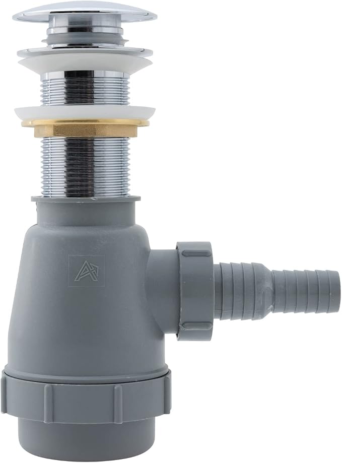 Ambassador Marine - 1 3/4 inch Drain, Touch Trap Sink Drain - with Cover - no Overflow, 3/4 inch & 1 inch Hose Barb - Chrome - V03-0708-CP-W