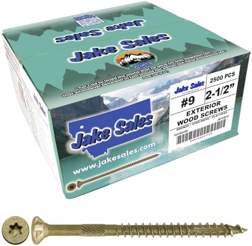 Jake Sales #9 x 2-1/2" Bronze Coated Multipurpose Wood Screw Torx/Star Drive Flat Head (Full Box ~ 2,500 Screws) Exterior Coated - ACQ Compatible Wood Screws