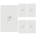 ELEGRP 3 Way Glossy Toggle Light Switch with Matte Mid Screwless Matte Plate, 15A 120V, Toggle Framed AC Quiet Switch, In Wall On/Off, Self-Grounding, Residential Grade, UL (5 Pack, White)