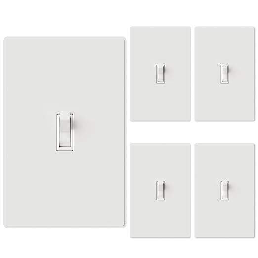 ELEGRP 3 Way Glossy Toggle Light Switch with Matte Mid Screwless Matte Plate, 15A 120V, Toggle Framed AC Quiet Switch, In Wall On/Off, Self-Grounding, Residential Grade, UL (5 Pack, White)