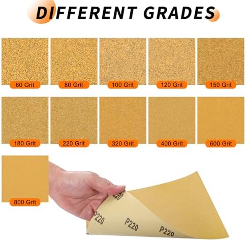 25 Pcs 220 Grit Sandpaper 9 x 11 Inch Sand Paper Alumina Gold