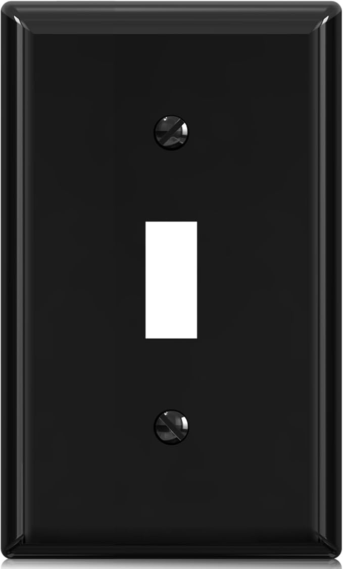 ELEGRP Toggle Light Switch Wall Plate, 1-Gang Standard Size Switch Covers, Unbreakable Polycarbonate Replacement Faceplates Covers, UL Listed, Color-matched Screws Included (1 Pack, Glossy Black)