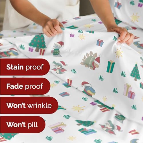Christmas Sheet Set, Christmas Dinos, Holiday Xmas Bedding Set - Full Size