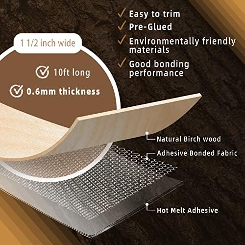 GSCIT Club Birch Edge Banding, 1 1/2 inch x 10ft roll of Wood Veneer Edge Banding Pre-glued Flexible, Real Wood Tape Banding for Cabinet Repair Furniture