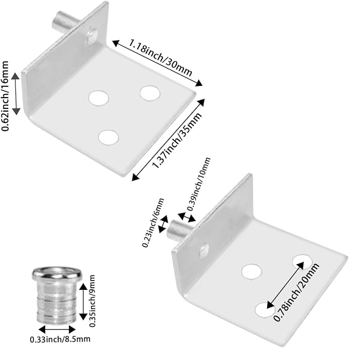 Aifeier ET 2 Sets Pivot Hinges Stainless Steel Silver Heavy Duty Concealed Shaft Door Hinges with Bushing for Wood Doors, Drawers, Furniture Cabinets, Wardrobe, Showcase, etc