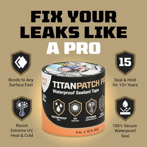 TITANPATCH PRO Waterproof Sealant Tape – White 4" x10' – Stops Leaks Fast & Stays Sealed for 15+ Years – Sticks to RVs, Roofs, Pools, Boats, Gutters – Built for Harsh Weather (-40°F to 190°F)