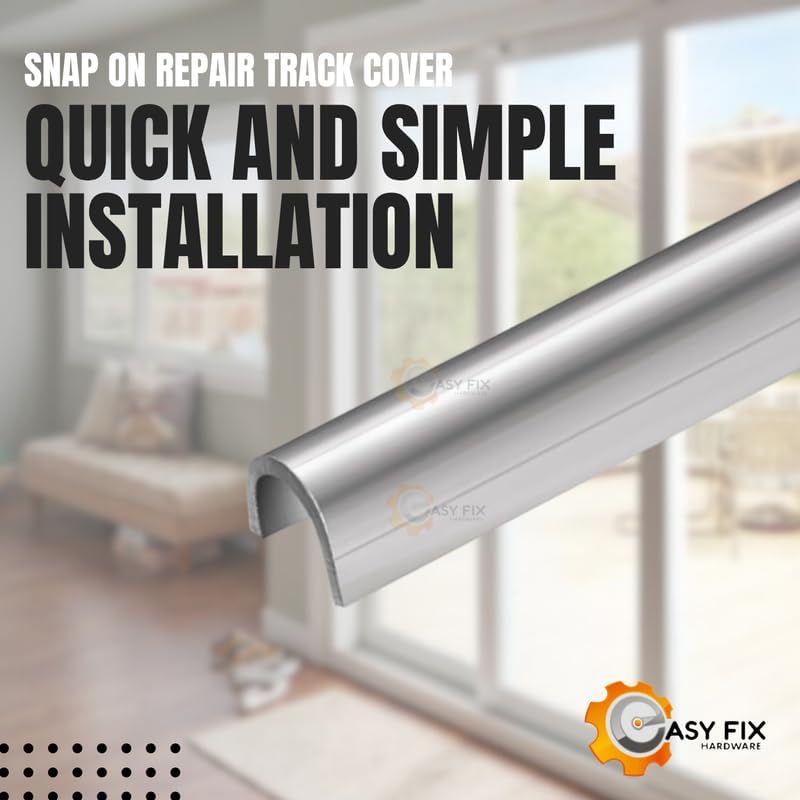 Hardware Sliding Patio Door Track Cover 1/4" Stainless Steel Snap-On Repair Cap, 2 Ft Replacement Rail for Worn Aluminum Glass Door Tracks, Smooth Sliding Door Repair Fix