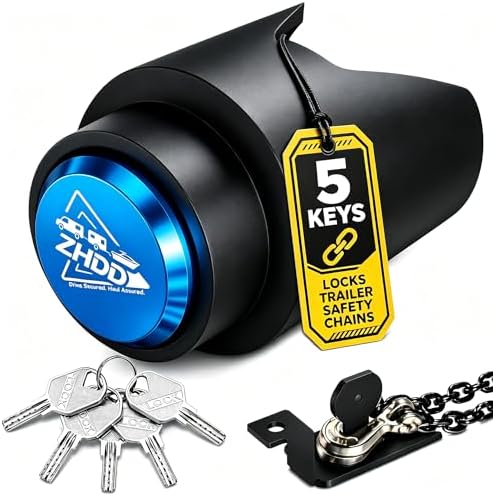 Trailer Hitch Lock for 2 Inch Coupler with Safety Chain Lock, Heavy Duty Anti-Theft Trailer Tongue Coupler Lock for RV, Boat, Utility & Cargo Trailers (Blue)