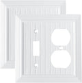 Pure White Classic Beadboard Wall Plates,Light Switch Covers,Electrical Outlet Covers, Switch Plates of Various Combination, Nature Bamboo Fiber Wall plate(2 Gang Toggle/Duplex 2 Pack)