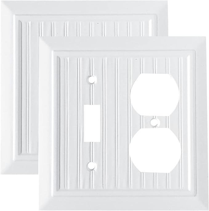 Pure White Classic Beadboard Wall Plates,Light Switch Covers,Electrical Outlet Covers, Switch Plates of Various Combination, Nature Bamboo Fiber Wall plate(2 Gang Toggle/Duplex 2 Pack)