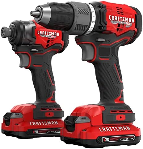 CRAFTSMAN V20 RP Cordless Drill and Impact Driver, Brushless Power Tool Combo Kit, 2 Batteries and Charger Included (CMCK211C2)