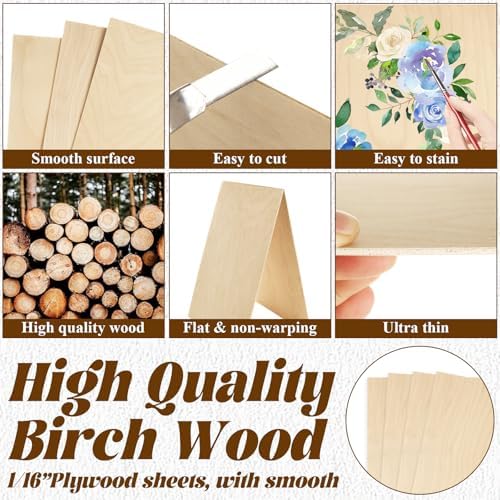 24 Pack 16 x 12 x 1/8 Inch Baltic Birch Plywood 3mm Baltic Wood Sheet, Baltic Birch Sheets for Cricut Maker, Architectural Models, Drawing Painting Wood Engraving Wood Burning Laser