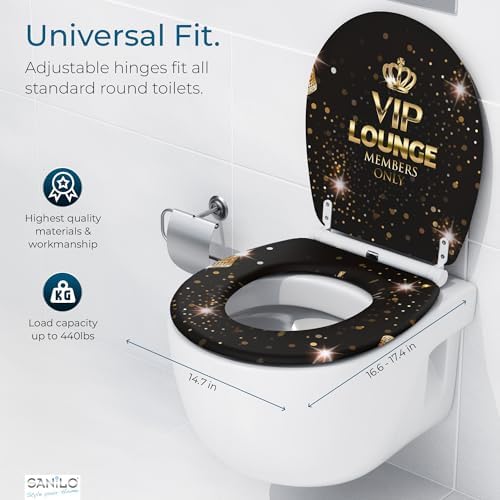 Sanilo Wooden Toilet Seat with Quick Release & Soft Close [ROUND] - Decorative & Slow Close Molded Wood Seat - With One Click for Easy Installation & Cleaning - With Adjustable Fit (VIP-Lounge)