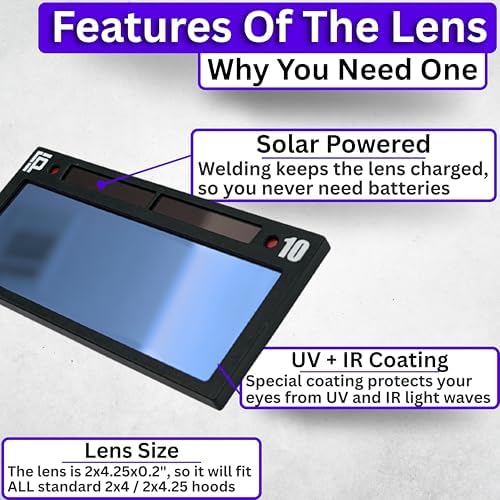 The Heir Adjustable 2.0 | Adjustable Shade 8-13 Blue Auto Darkening Welding Lens With Grind Mode | 5A TIG Rating - No Flashing | 2" X 4.25" X 0.2" | Blue Welding Lens - HD Puddle | Royal Series 2.0