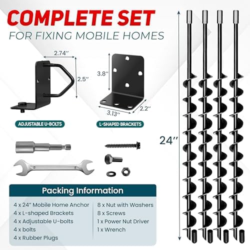 [UPGRADED] 24” Full Spiral Blade Mobile Home Anchor - 4pcs Ground Anchor