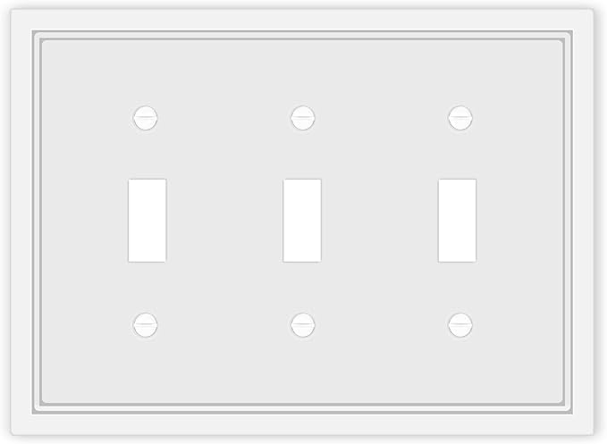 Triple Toggle Light Switch Cover Plate White Classic Decorative Light Switch Plates Cover 3-Gang Wall Plate Cover
