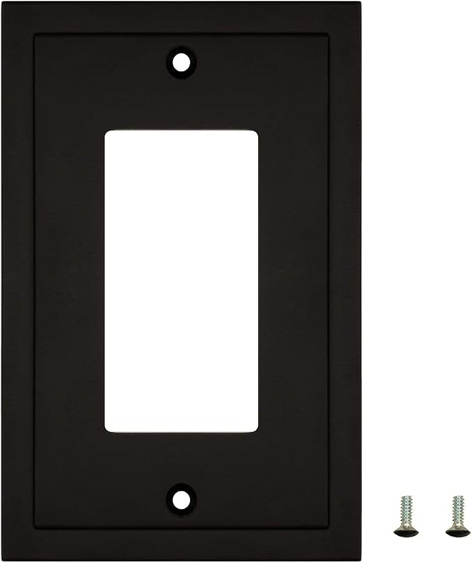 Modern Edge Decorative Wall Plate Switch Plate Outlet Cover, Durable Solid Zinc Alloy (Single Decorator 2PK, Matte Black)
