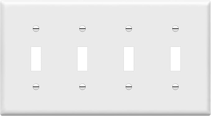 ENERLITES Quad Light Switch Wall Plate, Standard Size 4-Gang 4.50" x 8.19", Unbreakable Polycarbonate Thermoplastic, 8814-W, White