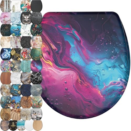 Sanilo Wooden Toilet Seat with Quick Release & Soft Close [ROUND] - Decorative & Slow Close Molded Wood Seat - With One Click for Easy Installation & Cleaning - With Adjustable Fit (Lumen)