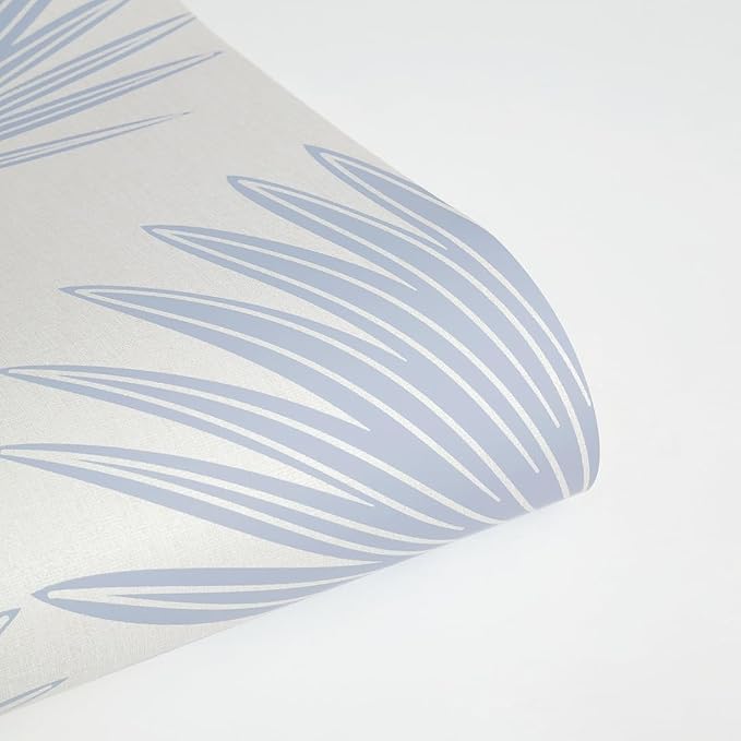 Tempaper Powder Blue & Off-White Stamped Palm Removable Peel and Stick Boho Wallpaper, 20.5 in X 16.5 ft, Made in the USA