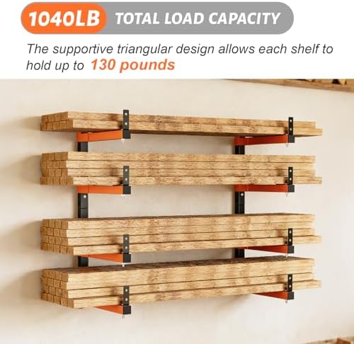 32" Lumber Storage Rack, Upgrade Folding Lumber Rack Wall Mount, Heavy Duty Adjustable Metal 8 Level Wood Storage Rack for Garage Storage Organization, 4 Packs