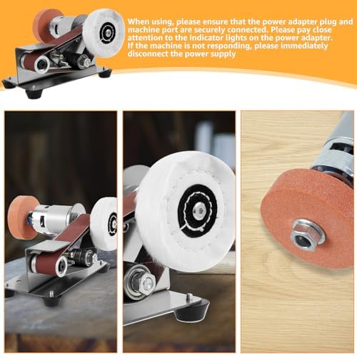 Mini Belt Sander, 15° Electric Knife Sharpener Bench Grinder Sanding Machine, 7 Adjustable Speed Electric Belt Grinder, Low Noise Cutter Sharpener Sander, Polishing Grinding Machine for Metal Jewelry