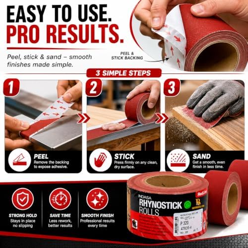 Indasa 2.75" PSA Sandpaper Roll - Rhynostick 80-Grit 27 Yard Long Continuous Roll, Self-Adhesive Stickyback Sand Paper for Woodworking, Automotive, Metal (Aluminum Oxide Plus Lubricant), Redline