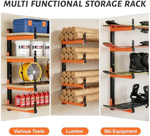 32" Lumber Storage Rack, Upgrade Folding Lumber Rack Wall Mount, Heavy Duty Adjustable Metal 8 Level Wood Storage Rack for Garage Storage Organization, 4 Packs
