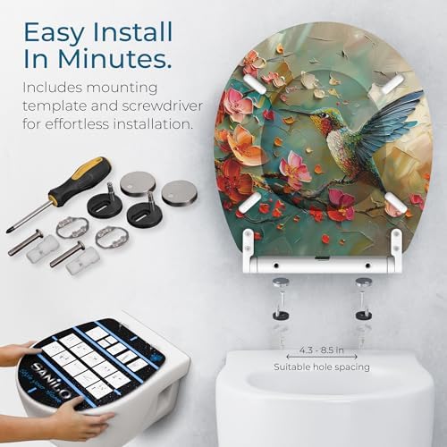 Sanilo Wooden Toilet Seat with Quick Release & Soft Close [ROUND] - Decorative & Slow Close Molded Wood Seat - With One Click for Easy Installation & Cleaning - With Adjustable Fit (Petalo)