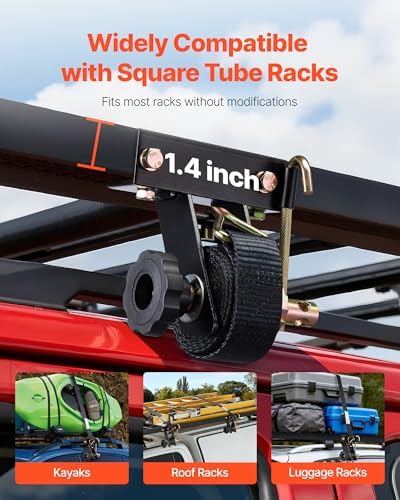 VEVOR Ladder Rack Ratchet Straps, 1.4" Black Square Tube Mount, 1.5'' Wide x 7.5' Long Black Ladder Rack Straps with Double J-Hooks, 500 lbs Load Heavy Duty, Cargo Buckle Lock Strap (8 Pack)