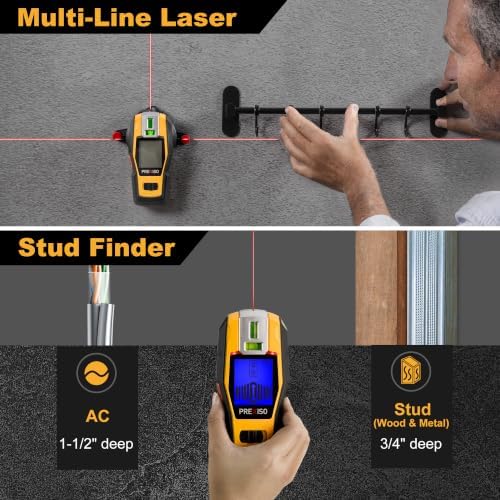 PREXISO 2-in-1 Stud Finder with Laser Level, Rechargeable Cross Line Laser