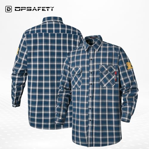 FR Shirts for Men 7oz Fire Resistant Shirts CAT2 Welding Shirt 100% Cotton Flame Resistant Shirt Blue/Plaid(6X-Large)