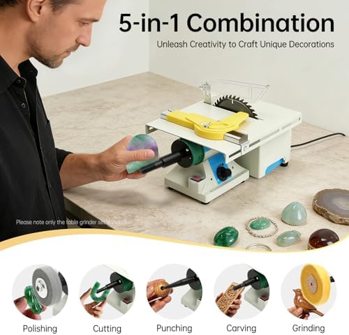 Mini Table Saw, Multifunctional Jewelry Polisher with Flexible Shaft & 750W Motor, 800-10000RPM Bench Grinder Sander for Stone Wood Cutting, Lapidary Craft Tool