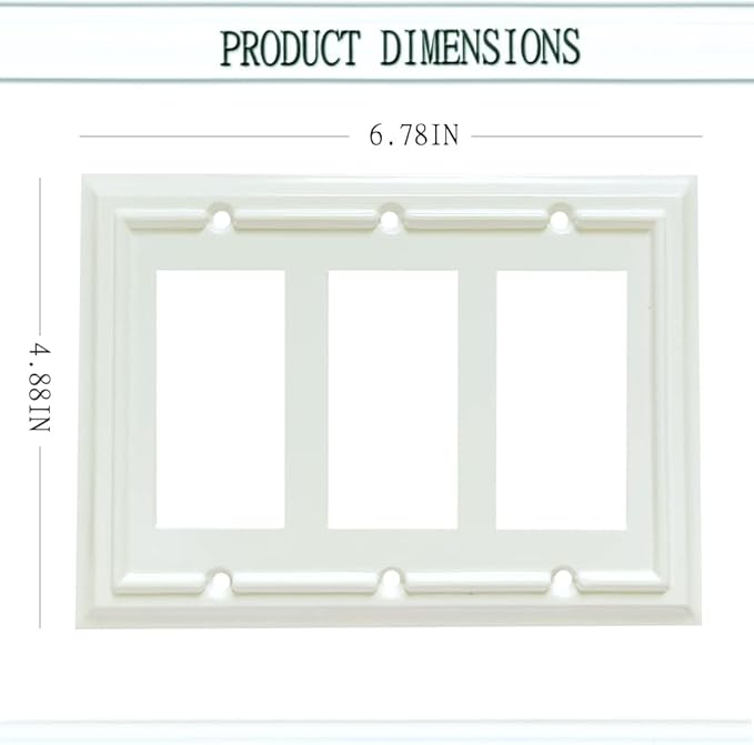 Wall Plates, Light Switch Plates, Receptacle Outlet Covers, Decorator Light Switch Cover, Bamboo Fiber Material Wall Plate, Standard Size Wall Plates of various styles, White (3 Gang Decorator 1 Pack)
