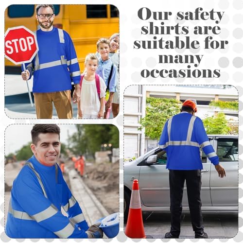 Amylove 4 Pcs Long Sleeve High Visibility Safety Shirts,XXL,Blue