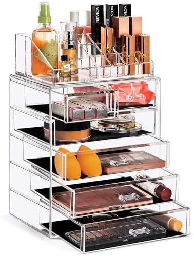 Sorbus Makeup Organizer, 6-Drawer Acrylic 2-Piece Set (Clear)
