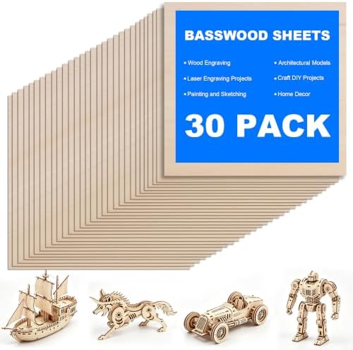 30 Pack 15.7"x15.7"1/8" 3mm Basswood Sheets for Laser Cutting