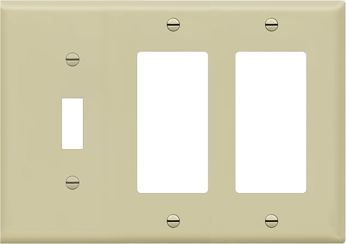 ENERLITES Combination Single Toggle/Double Decorator Rocker Outlet Wall Plate, Standard Size 3-Gang Light Switch Cover (4.5" x 6.38"), Polycarbonate Thermoplastic, UL Listed, 881132-I, Ivory